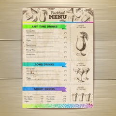 Naklejka premium Vintage cocktail menu design. Document template