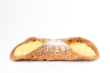 Sicilian cannolo on white background