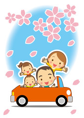 Obraz na płótnie Canvas 桜　ドライブを楽しむ家族