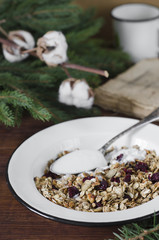 Granola breakfast with yogurt