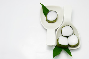 Thai dessert coconut jelly in pandan cup