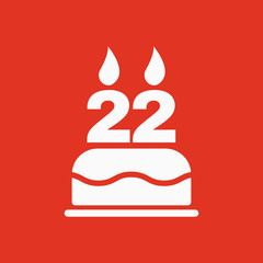 The birthday cake with candles in the form of number 22 icon. Birthday symbol. Flat