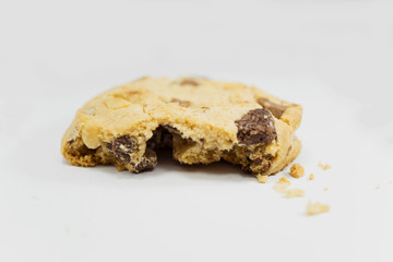 bitten chocolate chip cookie, close up