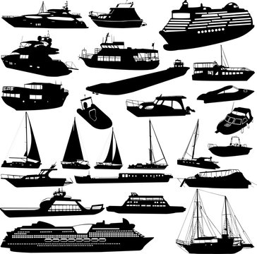 Ships and boats silhouettes  collection - vector