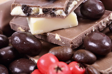 chocolate with nuts in close-up.Selective focus