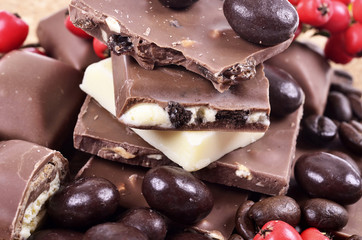 chocolate with nuts in close-up.Selective focus