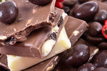 chocolate with nuts in close-up.Selective focus