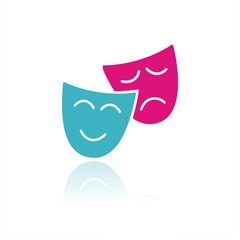 Icono aislado de máscaras, teatro o carnaval con reflejo. Ilustración vectorial 