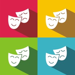 Icono de máscaras, teatro o carnaval sobre fondos de colores. Ilustración vectorial 