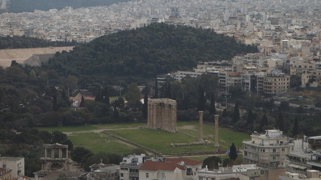 view of the Temple of Olympian Zeus, Athens. Greece.