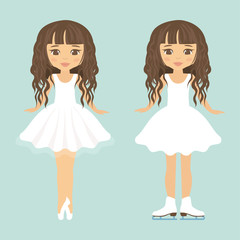 girl figure skating and girl ballerina with curly hair