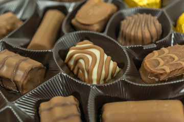 Assorted chocolate pralines, close up
