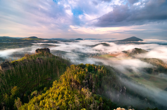 Fototapeta Sunrise in Bohemian Switzerland, Czech republic