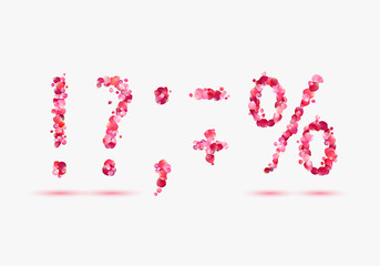 Set of alphabet symbols. Pink rose petals 
