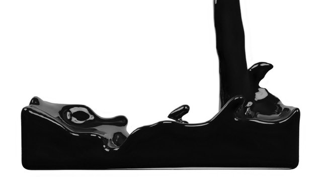 black paint fills up screen, slow motion, isolated on white with alpha cannel