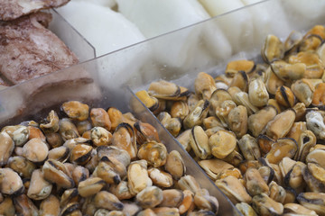 counter, seafood, frost, background