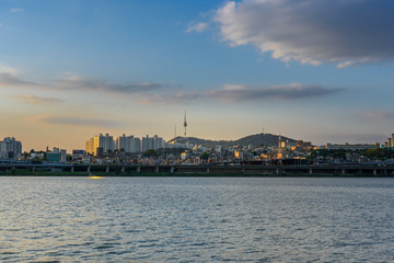 Banpo Hangang Park and Seoul Tower in Seoul,South Korea