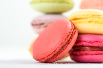 French Macaroons On White Boards Background