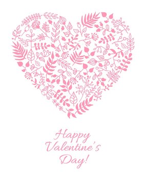 Vector Valentine card with doodle floral illustration in heart shape