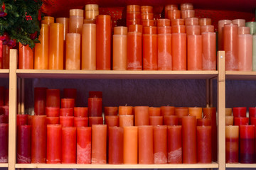 red candles in stall at Xmas market , Stuttgart