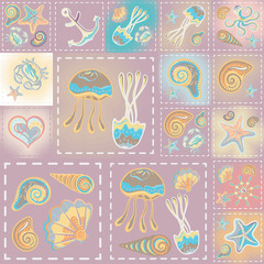 Vector patchwork nautical patterns.  Use to create quilting patches or seamless backgrounds for various craft projects