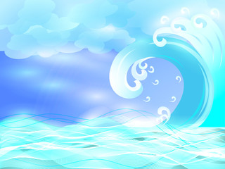 Fototapeta na wymiar Blue wave in the water droplets