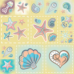 Vector patchwork nautical patterns.  Use to create quilting patches or seamless backgrounds for various craft projects