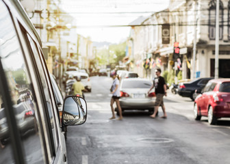 Cars on the road in the old town, Phuket, Thailand