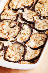 Baked eggplants with cheese and eggs