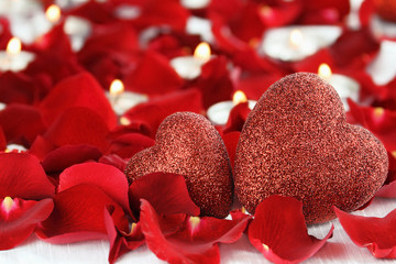 Two Valentines Day Hearts and Candles