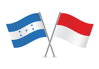 Honduras and Indonesian flags. Vector illustration.