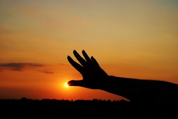 Beautiful women hand in the sunset