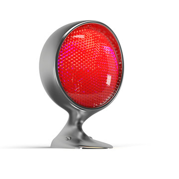 Illuminated Red Warning Lamp On White Background