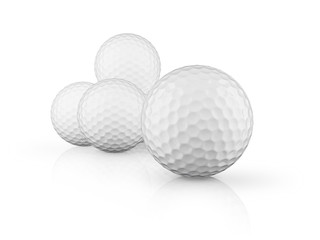 Group of golf balls on white background. 3D render