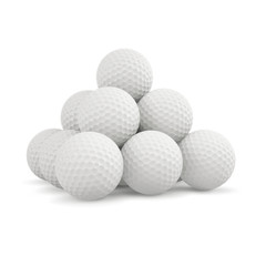 Group of golf balls on white background