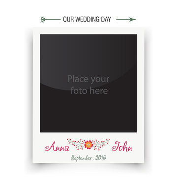 Retro Wedding Photo Frame Polaroid. Template For Photo Of The Bride And Groom. Vector  Illustration