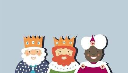 Los tres Reyes Magos de Oriente sobre fondo azul