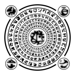 Fototapeta premium Magic aged runes circle on white background