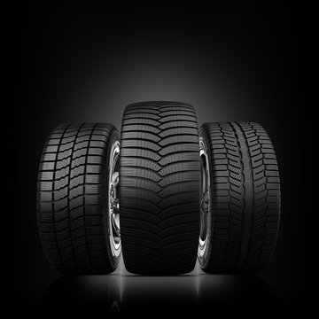 Tires on black background