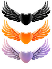 set of hearts with wings