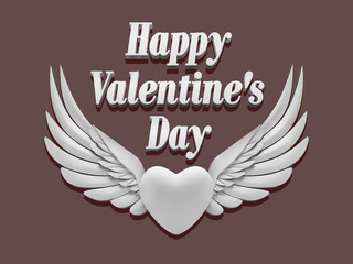 happy valentines day lettering with heart with wings