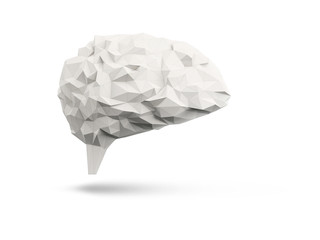 white triangle polygonal model of human brain on white background