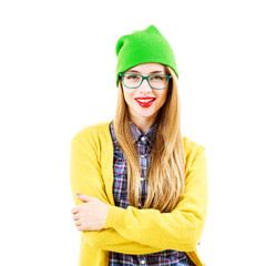 Smiling Street Style Hipster Girl Isolated at White Background - 98962447