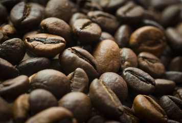 Close-up of coffee beans background.