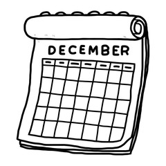 calendar of december / cartoon vector and illustration, black and white, hand drawn, sketch style, isolated on white background.