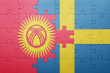 puzzle with the national flag of sweden and kyrgyzstan