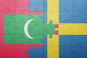 puzzle with the national flag of sweden and maldives