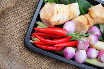 Tomyum Thai food seasoning ingredients on  background