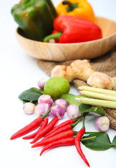  Tomyum Thai food seasoning ingredients on white background