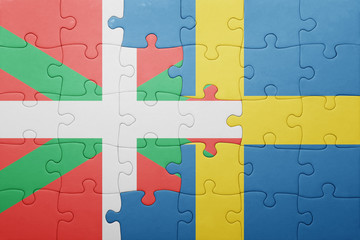 puzzle with the national flag of sweden and basque country